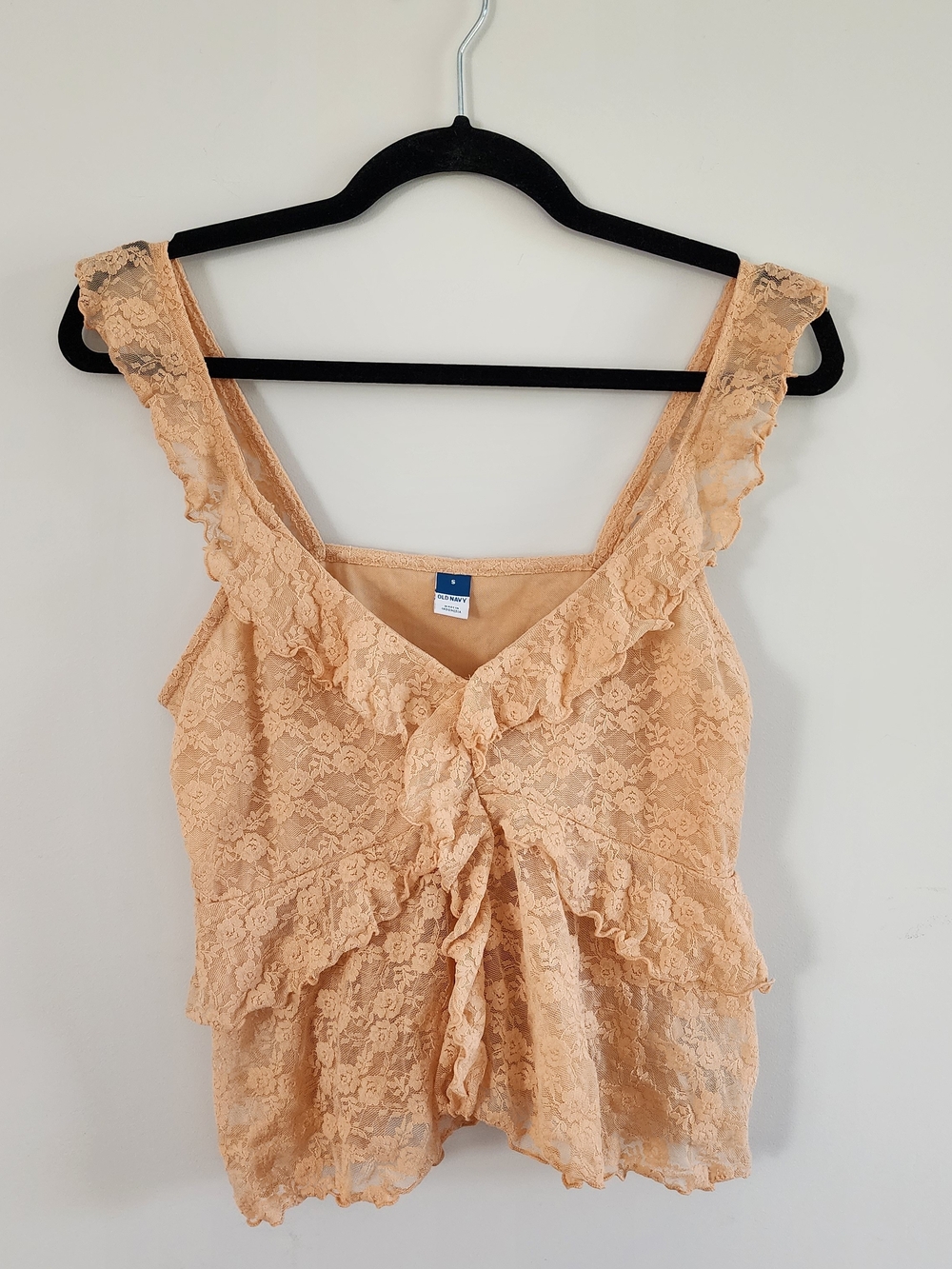 Old Navy Lace Ruffled Tank Top Women Small Peach Floral Tiered Coquette Romantic